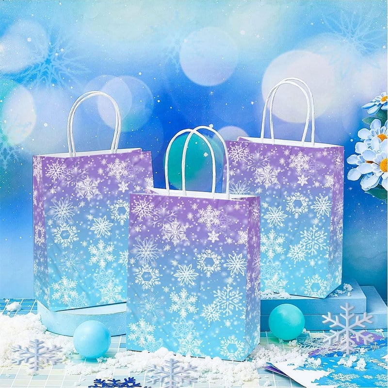 JOYGATHER 24 Pcs Snowflake Party Favor Bags with Handles - Winter Themed Goodie Gift Candy Kraft Paper Bags for Holiday Birthday Party Supplies Decorations - Image 5